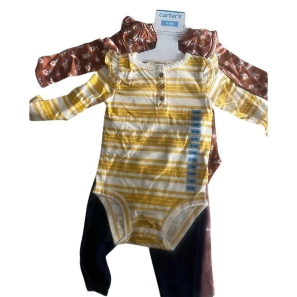 Carters‎ Baby Girl 4 Piece Outfit Set Bodysuits Leggings Yellow & Floral 3-6M